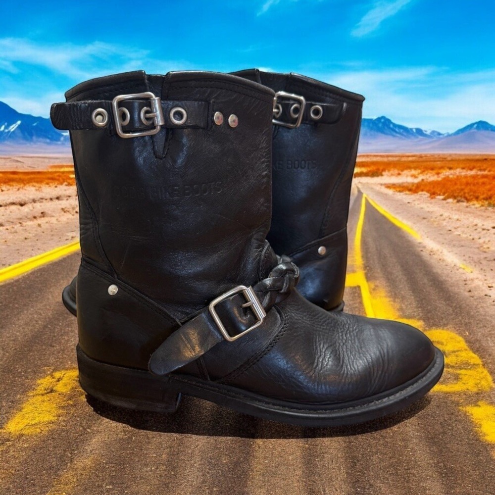 RARE-GOLDEN GOOSE Bikers Deluxe‎ Brand Braided Black Leather Buckle Boots Moto 6 - Picture 3 of 9